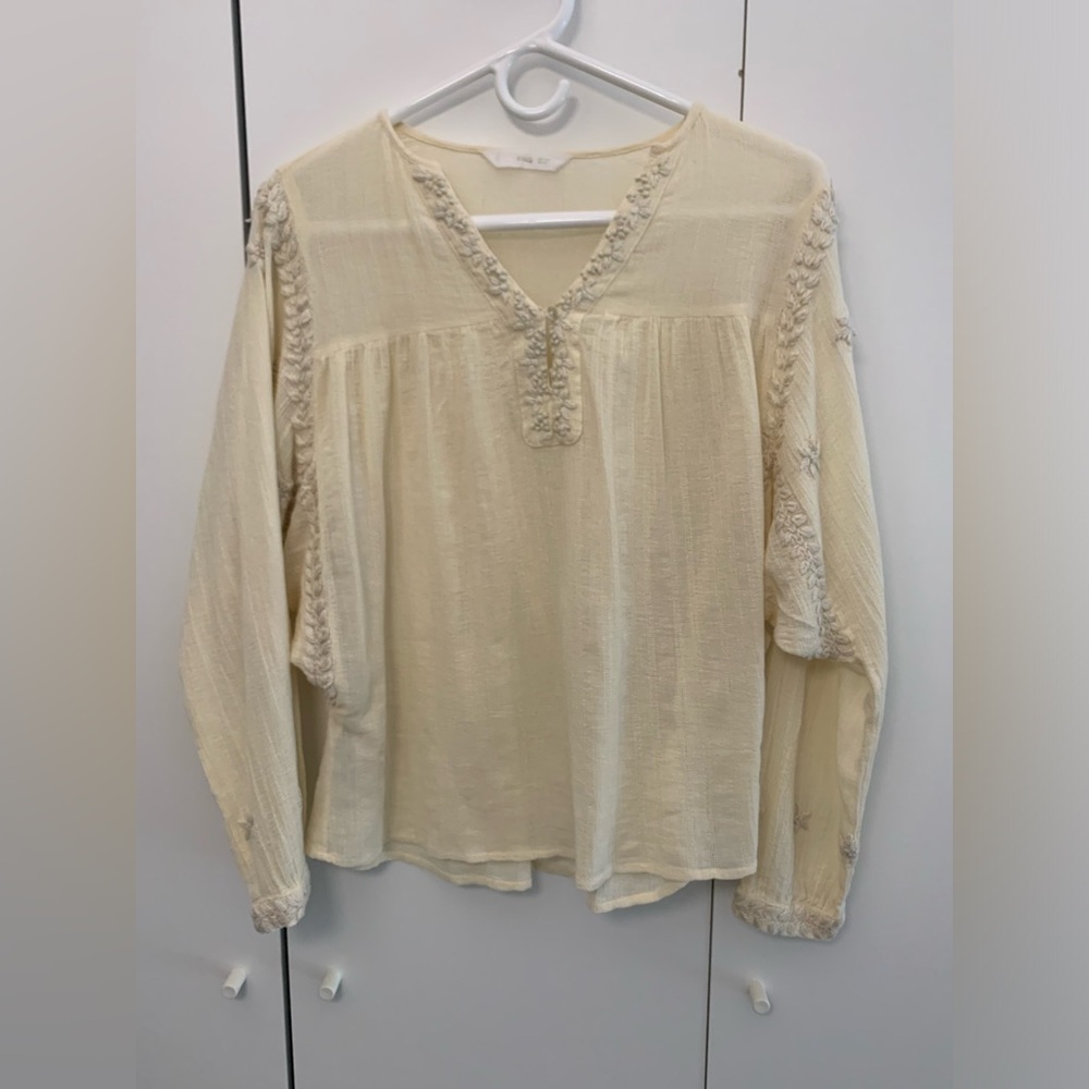 Mango Beige Embroidered Blouse
